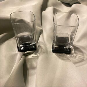 DiSaronno Liqueur Glasses Clear w/Black Amethyst Square Pedestal Base Set 2